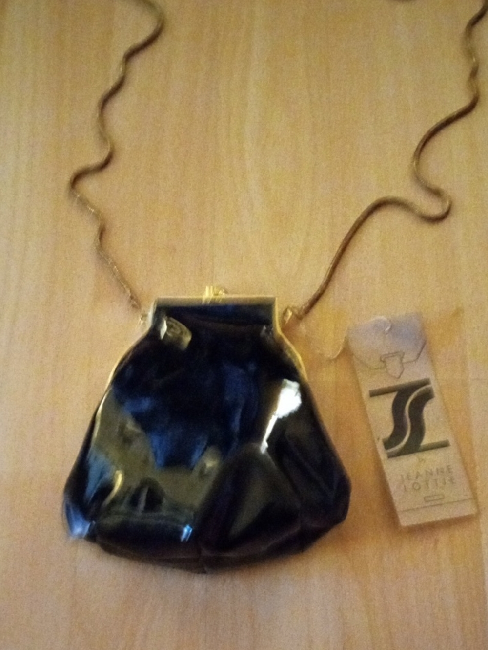 Patent Black Evening Clutch with Gold Chain Strap